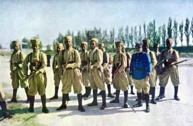 Moroccan Riflemen and a French Officer at the Edge of the Village during the Battle of the Marne, September 1914